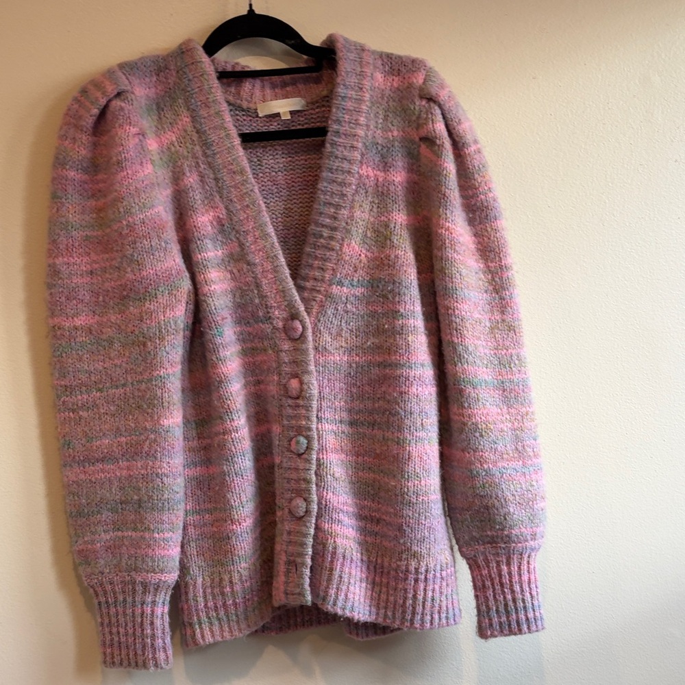LoveShackFancy Pink and Gray Knit Cardigan